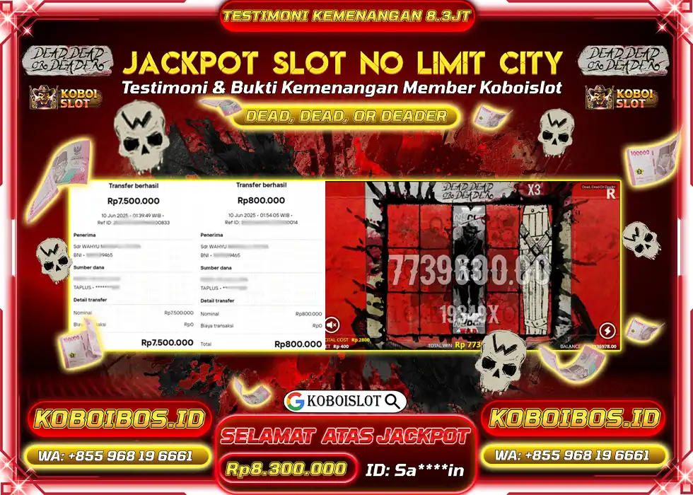 BUKTI KEMENANGAN SLOT GACOR DEAD, DEAD, OR DEADER Rp8.300.000,- LUNAS