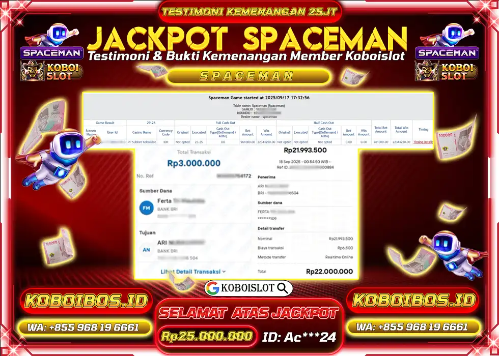 BUKTI KEMENANGAN CRASH GAME SPACEMAN Rp25.000.000,- LUNAS