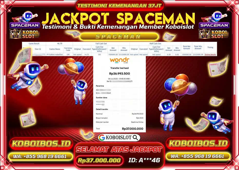 BUKTI KEMENANGAN CRASH GAME SPACEMAN Rp8.000.000,- LUNAS