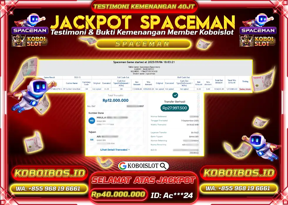 BUKTI KEMENANGAN CRASH GAME SPACEMAN Rp40.000.000,- LUNAS